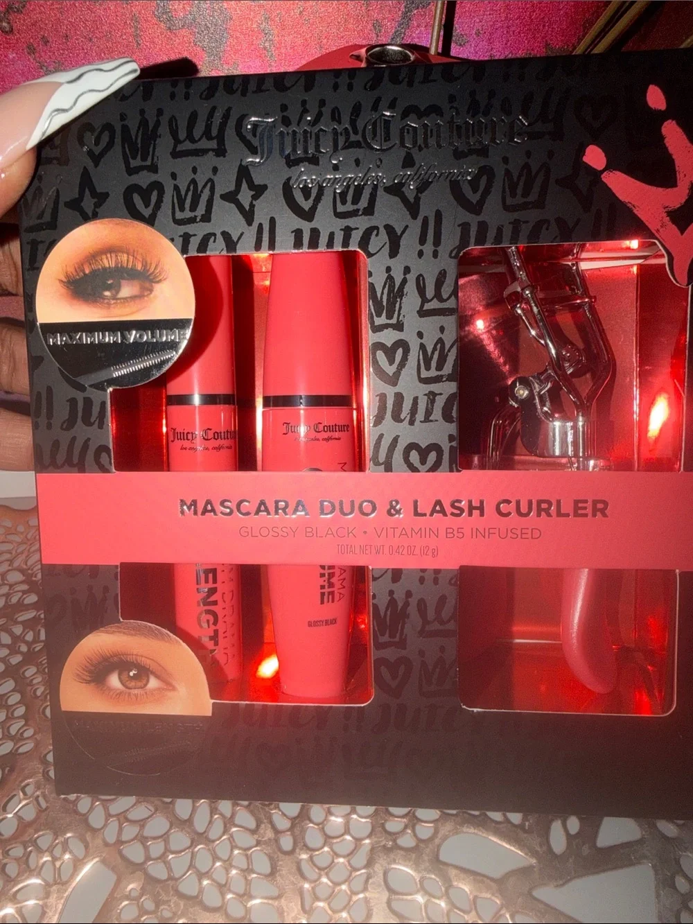 Juicy Couture Mascara Duo & Lash Curler - Coral Red Packaging